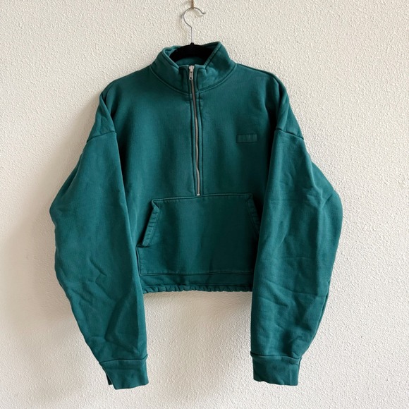 SET Active Tops - Set Active Quarter Zip Pullover Womens Large Green Good Cropped Athleisure